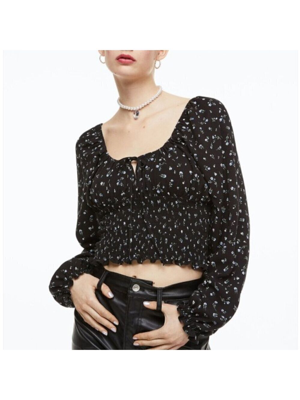 H&M Smocked Floral Blouse XXL